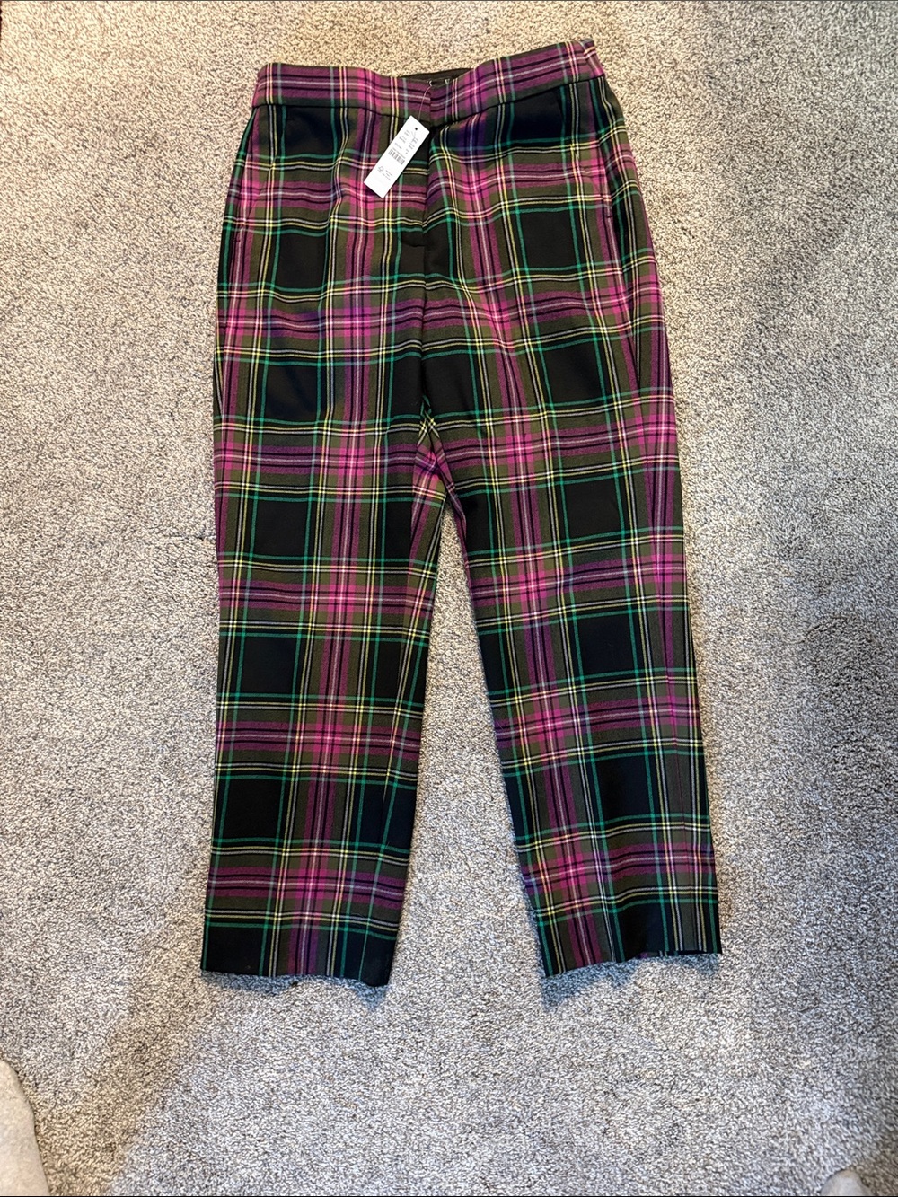 J. Crew Black Plaid Cropped Pants with Pink and Green Tartan